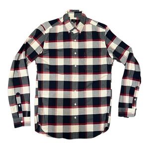 J. Crew Oxford Men's Plaid Shirt - Navy, Red, and White, Medium Tall